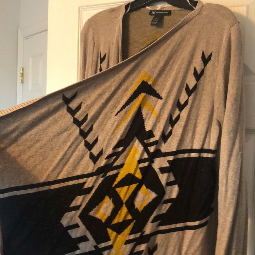 INC open front cardigan w/ yellow & black pattern